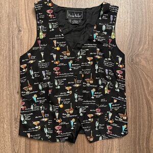 Nicole Miller Black Cocktail Print Vest silk rare vintage 1995